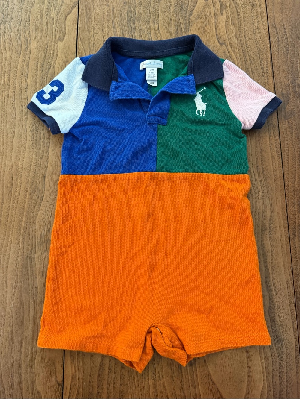 Ralph Lauren Colorblock Polo Romper - Blue Green Orange Pink White Navy